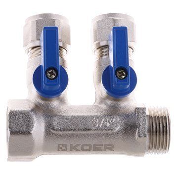 Колектор з кульовими кранами і фитингом Koer KR.1125-2 3/4"x2 ways (KR2835) KR2835 фото