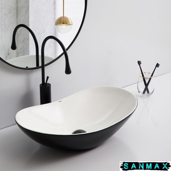 Раковина накладна Mixxus Premium Wave-0105 Білий-Чорний 620х360х160mm (MP6558) MP6558 фото