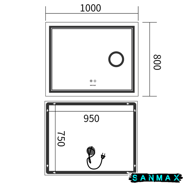 Дзеркало Mixxus Premium Quadro MR20-100x80 (Led Touch, Anti-fog, димер, лінза) (MP6623) MP6623 фото