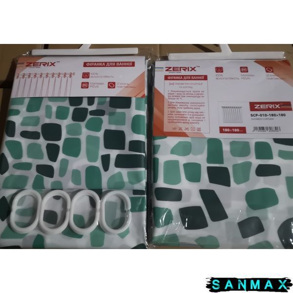 Шторка для ванної Zerix SCP-010-180x180 з PEVA (поліетиленвінілацетату) (Візерунок "Бризки" зелені) (ZX6083) ZX6083 фото