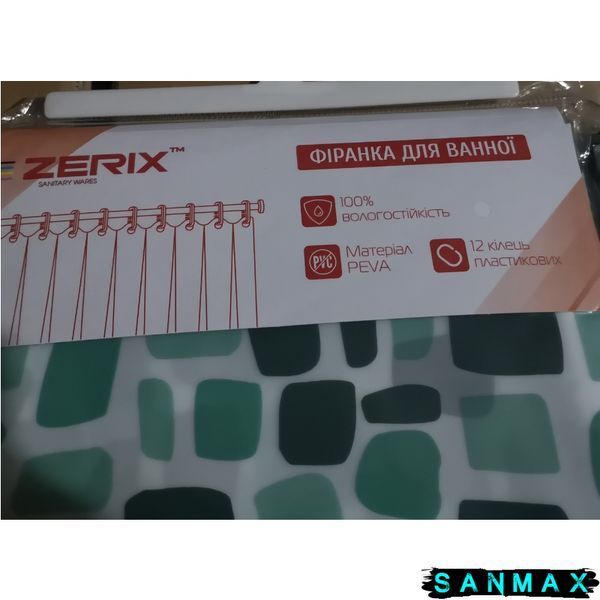 Шторка для ванної Zerix SCP-010-180x180 з PEVA (поліетиленвінілацетату) (Візерунок "Бризки" зелені) (ZX6083) ZX6083 фото