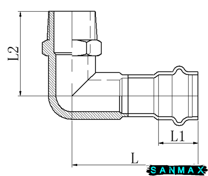 Коліно 90&deg; ЗР Koer KQ.L2810M Press-Inox AISI 304 28x1" (KR6419) KR6419 фото