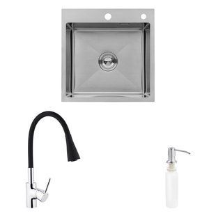 Комплект кухонна мийка Kroner Geb&uuml;rstet-5050HM + змішувач K&uuml;che-C031BLK + дозатор Spender-016 CVS30109 фото
