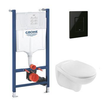 Комплект 4 в 1: Інсталяція Grohe Solido 2 в 1 38971000 + Панель змиву для унітаза Grohe Even Чорний 38966KV0 + Унітаз безободковий Kroner Oker WHI533536 RIMLESS з сидінням Slim Duroplast / Soft-close / Quick relase KO533536WHIR (38971966KV0KO53R) 38971966KV0KO53R фото