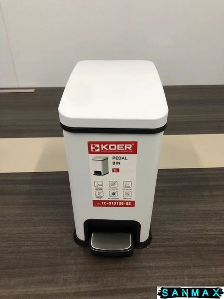 Відро для сміття з плавним закриттям прямокутне Koer TC-010108-08 8 л колір білий (KR5592) KR5592 фото