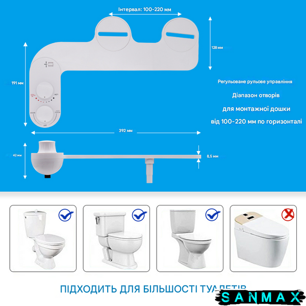 Накладка під кришку унітазу Mixxus Premium Tcb-01 Універсальна, з вбудованим гігієнічним душем (MP6494) MP6494 фото