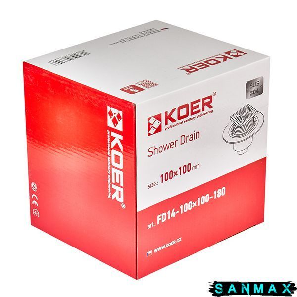 Душовий трап Koer FD14-100x100-180 з нержавіючої сталі, прямий відвід (AC0662) AC0662 фото