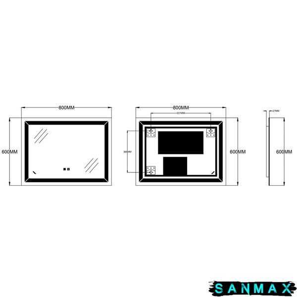 Дзеркало Zerix Kubix MR04-80x60-REVERSE з LED Touch, Anti-fog, димером, регулятором яскравості (ZX6054) ZX6054 фото