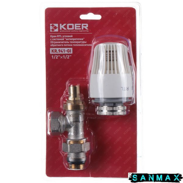 Кран RTL Koer KR.941-Gi - 1/2x1/2 з системою "антипротікання" кутовий (KR3065) KR3065 фото
