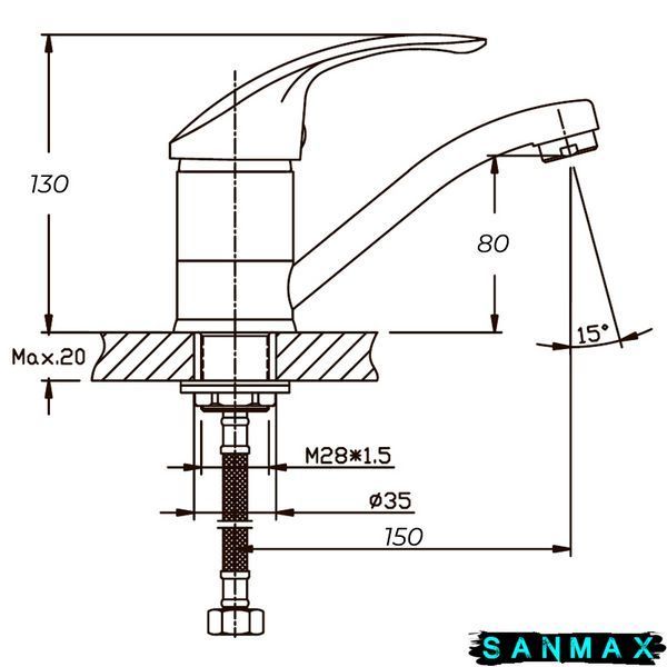 Змішувач для умивальника на гайці Haiba Fabio 555 (15 см) (HB0106) HB0106 фото