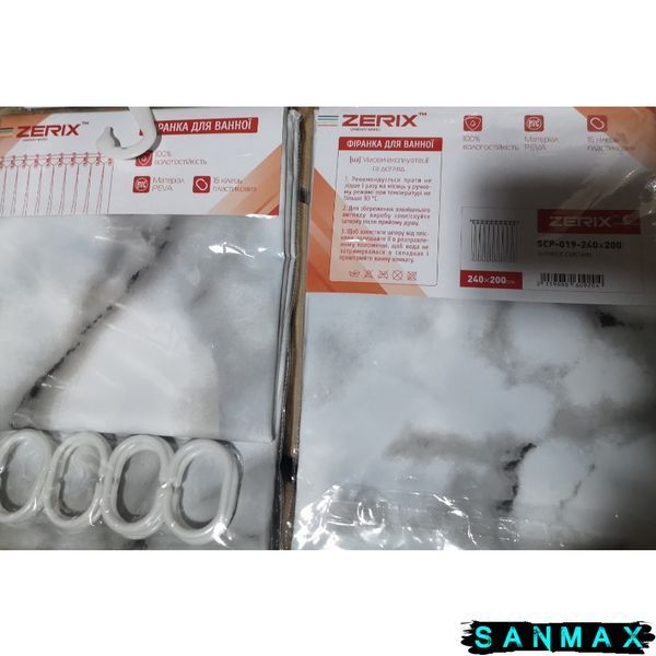 Шторка для ванної Zerix SCP-019-240x200 з PEVA (поліетиленвінілацетату) (Візерунок "Мармур") (ZX6092) ZX6092 фото