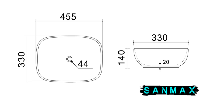 Умивальник накладний керамічний Mixxus Premium Diverse-0116 Gray 455x330x135mm Сірий (MP6651) MP6651 фото