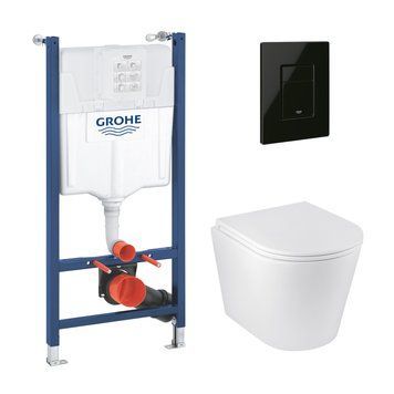 Комплект 4 в 1: Інсталяція Grohe Solido 2 в 1 38971000 + Панель змиву для унітаза Grohe Even 389662430 + Унітаз підвісний безобідковий Kroner Armada WHI513636 RIMLESS з сидінням Slim Duroplast / Soft-close / Quick relase KA513636WHIR (38971966243KA51R) 38971966243KA51R фото
