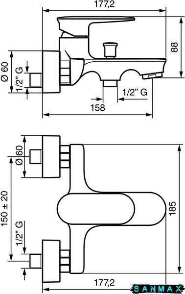 Змішувач Emmevi Kiry для ванни чорний глянець б/акс CN88001 CN88001 фото