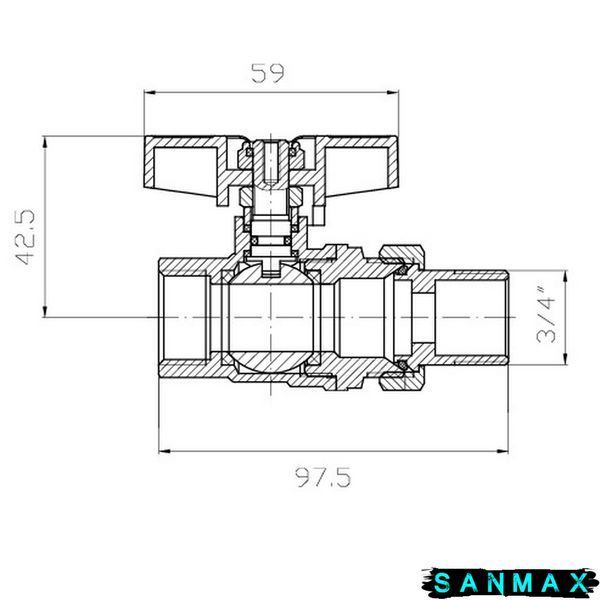 Кран з американкою Koer Extreme KE.227-20 - 3/4" ручка "метелик" червона (KR5766) KR5766 фото
