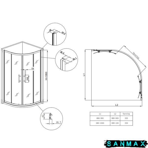 Душова кабіна без піддону Koer SR SC04-90x90x195-TR-12 прозоре скло Easy Clean 5мм Матове золото (KR5681) KR5681 фото