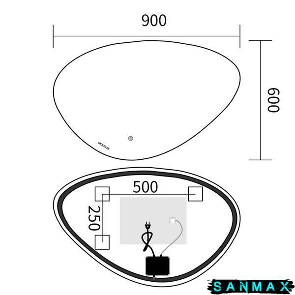 Дзеркало Mixxus Premium Diverse MA01-90x60-Reverse (Led Touch, Anti-fog, димер (3-6,5kK) (MP6633) MP6633 фото