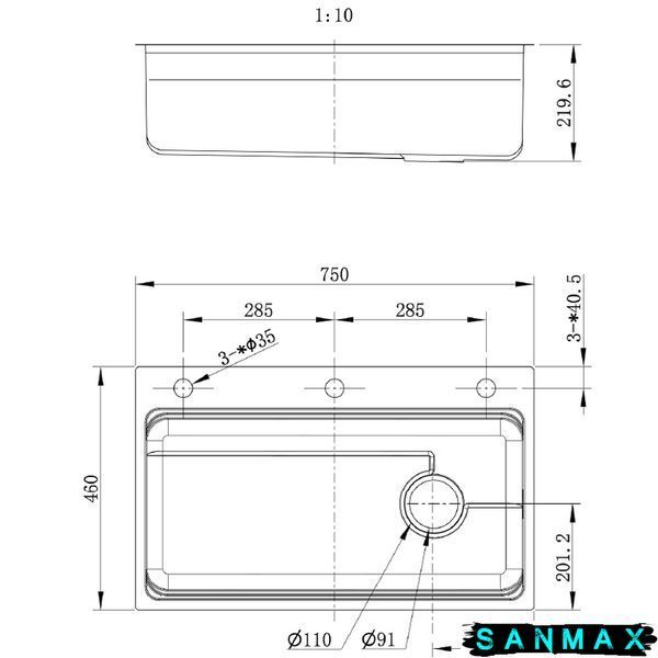 Мийка з нержавіючої сталі Mixxus MS7546-Set-01 Micro Decor Graphite (3.0/0.8) комплект (графіт) (MI8390) MI8390 фото