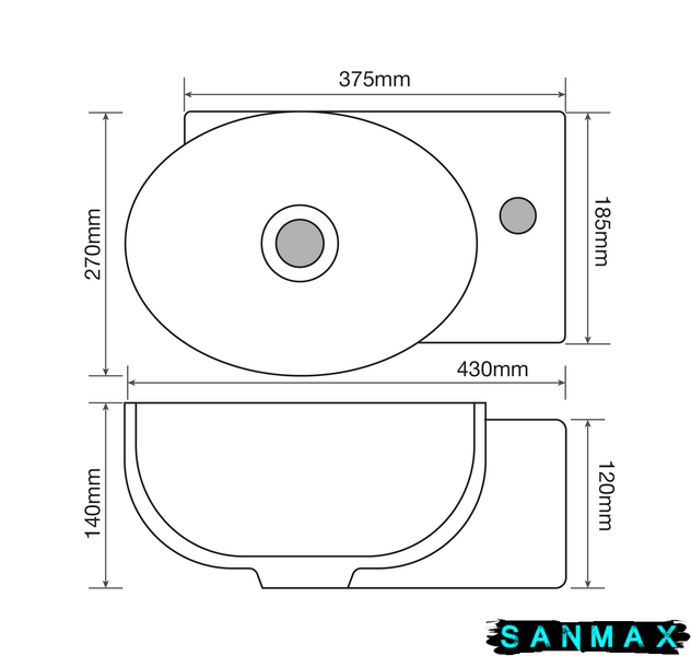 Раковина підвісна Mixxus Premium Diverse-1201-L 400х215х140mm з отвором під змішувач та переливом (MP6507) MP6507 фото
