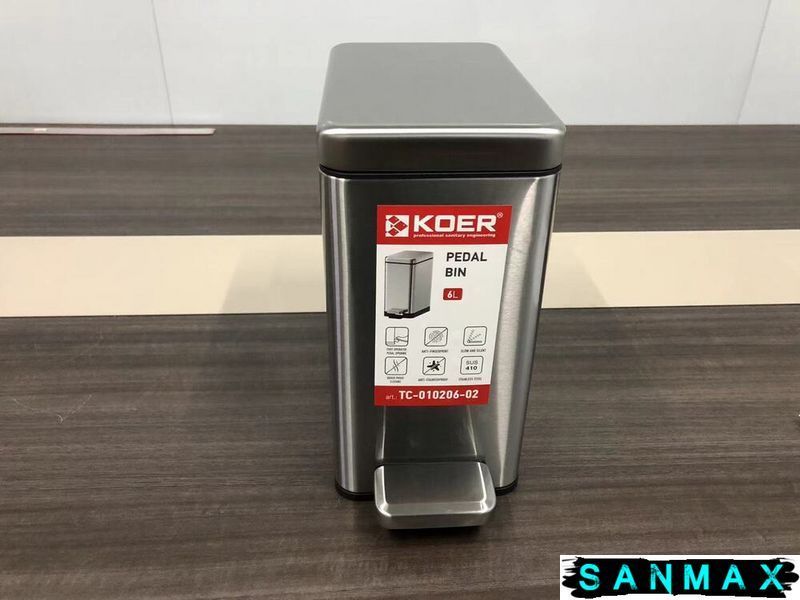 Відро для сміття з плавним закриттям прямокутне Koer TC-010206-02 6 л колір нержавійка (KR5594) KR5594 фото