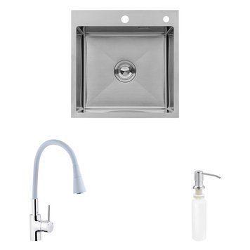 Комплект кухонна мийка Kroner Geb&uuml;rstet-5050HM + змішувач K&uuml;che-C031GRA + дозатор Spender-016 CVS30111 фото