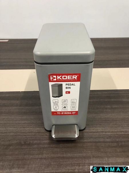 Відро для сміття з плавним закриттям прямокутне Koer TC-010206-07 6 л колір сірий (KR5596) KR5596 фото