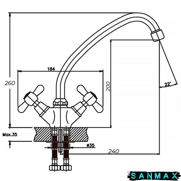 Змішувач для кухні на гайці Haiba Dominox 271 Хром Кераміка (HB0078) HB0078 фото