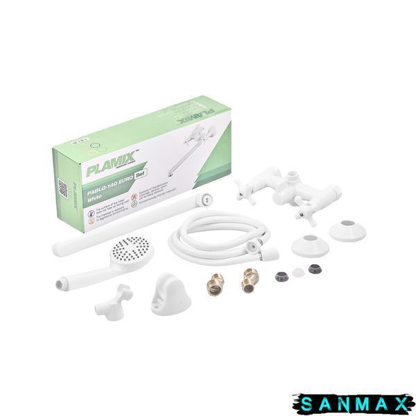 Змішувач для ванни Plamix Pablo -140 Euro Set Білий (з шлангом та лійкою) (PM0670) PM0670 фото