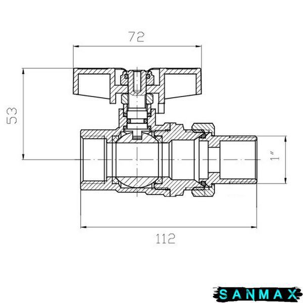 Кран з американкою Koer Extreme KE.227-25 - 1" ручка "метелик" червона (KR5767) KR5767 фото