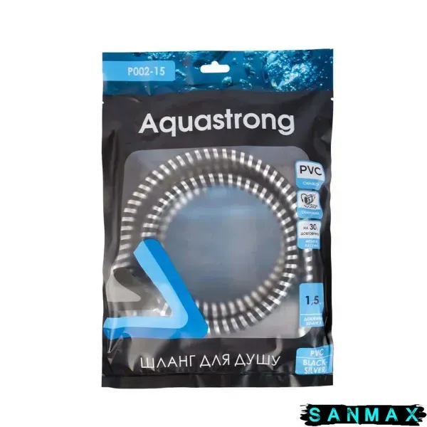 Шланг для душу Aquastrong Pvc Чорний-Silver 150 см пакет (P002-15) P002-15 фото