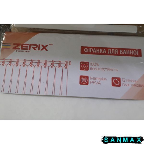 Шторка для ванної Zerix SCP-021-180x180 з PEVA (поліетиленвінілацетату) (Колір білий 3-Д) (ZX6094) ZX6094 фото