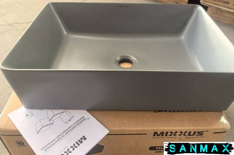 Умивальник накладний керамічний Mixxus Premium Quadro-0108 Gray 550x390x145mm Сірий (MP6652) MP6652 фото