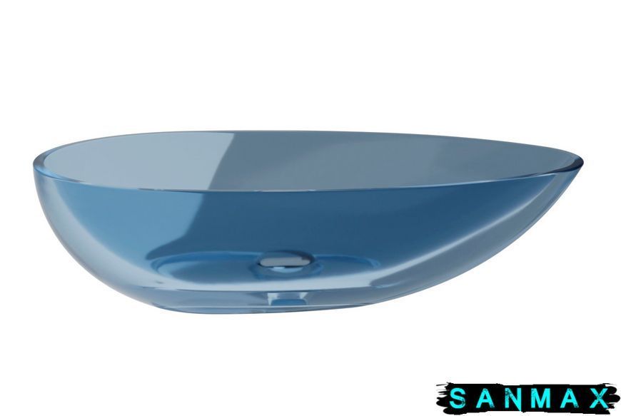 Умивальник на стільницю Besco Neya Blue Wave 60х35 клік-клак хром #UMN-60-BWC фото