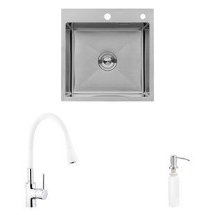 Комплект кухонна мийка Kroner Geb&uuml;rstet-5050HM + змішувач K&uuml;che-C031WHI + дозатор Spender-016 CVS30112 фото