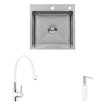 Комплект кухонна мийка Kroner Geb&uuml;rstet-5050HM + змішувач K&uuml;che-C031WHI + дозатор Spender-016 CVS30112 фото