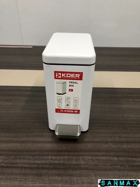 Відро для сміття з плавним закриттям прямокутне Koer TC-010206-08 6 л колір білий (KR5595) KR5595 фото