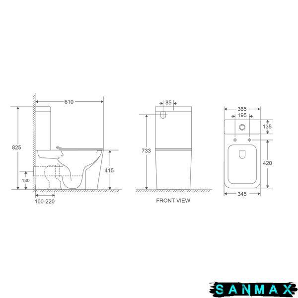Унітаз-компакт Mixxus Premium Quadro-0401-R 610x365x825mm, система змиву Rimless (MP6457) MP6457 фото