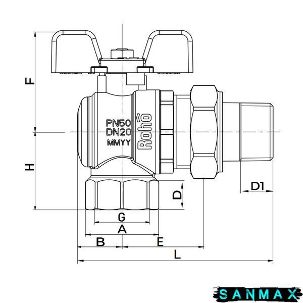 Кран з американкою Roho 3/4" ВЗ кутовий, червоний метелик R106-075 (RO0090) (12/48) RO0090 фото