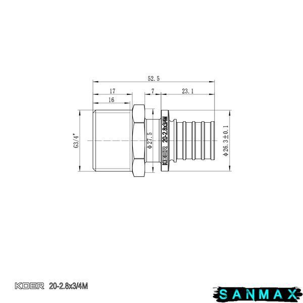 Перехідник із ЗР Koer KA.A08M-20 - 20(2.8mm) x 3/4"M (KR4852) KR4852 фото