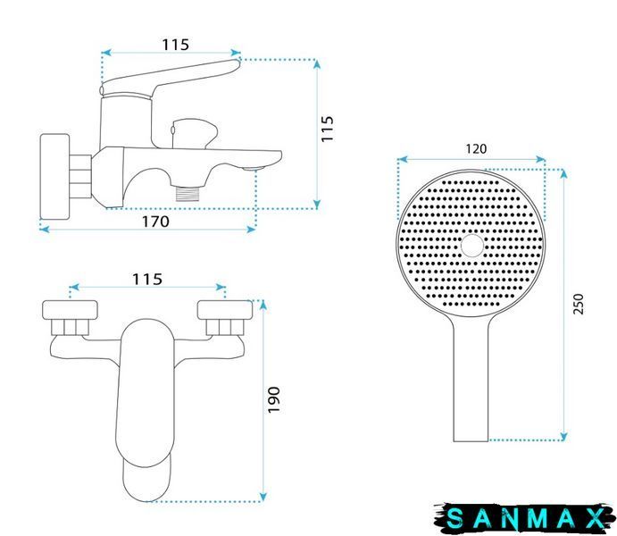 Змішувач для ванни та душу Rea Marco Чорний настінний з виливом REA-B5941 фото