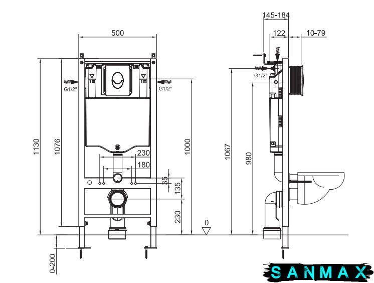 Інсталяція для унітазу пневмо Koer KT-0503-01 500x126x1150mm з панеллю KT-0606-01 Хром (KR5347) KR5347 фото