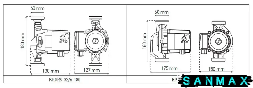 Насос Taifu GRS 32/8-180 циркуляційний з кабелем та гайками Н=8М, Q=10,8кбМ, P=225Вт (TF0048) TF0048 фото