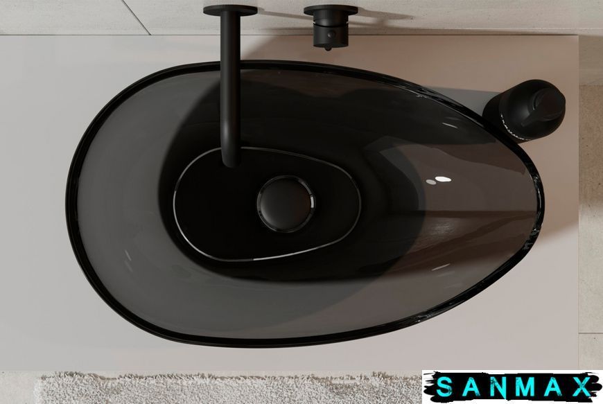 Умивальник на стільницю Besco Neya Carbon Grey 60х35 клік-клак хром #UMN-60-CGC фото