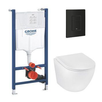 Комплект 4 в 1: Інсталяція Grohe Solido 2 в 1 38971000 + Панель змиву для унітаза Grohe Even 389662430 + Унітаз підвісний безобідковий Kroner Harz WHI493736 RIMLESS з сидінням Slim Duroplast / Soft-close / Quick relase KH493736WHIR (38971966243KH49R) 38971966243KH49R фото