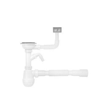 Сифон для кухонної мийки Kroner KRP - KS02-1 3 1/2"х40/50 мм з відводом для пральної машини, з квадратним переливом CV032075 фото