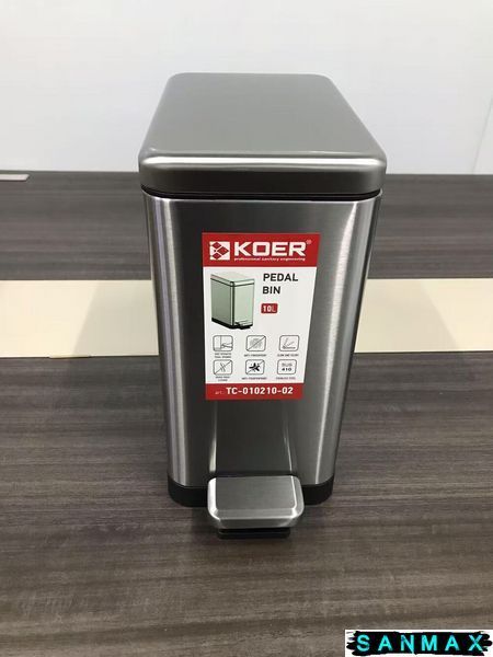 Відро для сміття з плавним закриттям прямокутне Koer TC-010210-02 10 л колір нержавійка (KR5597) KR5597 фото