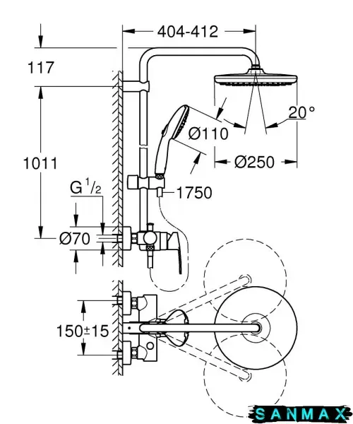 Душова система зі змішувачем Grohe Tempesta System 250 Хром (26673001) 26673001 фото