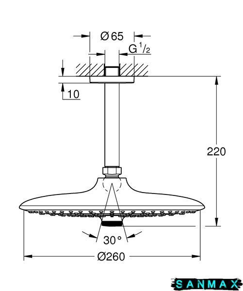 Верхній душ з стельовим кронштейном Grohe Euphoria (26461000) 26461000 фото