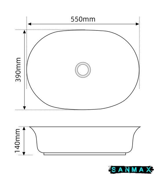 Раковина накладна Mixxus Premium Ellipse-0103 550х390х140mm (MP6553) MP6553 фото