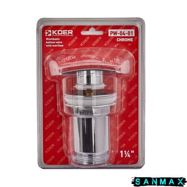 Донний клапан для умивальника з переливом Koer PW-04-01 Хром (KR3398) KR3398 фото